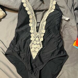 Black Lace Trim One Piece